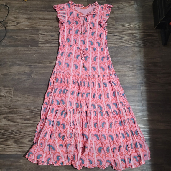 Oliphant Pink Printed Maxi Dress with Subtle Purple Accents - Picture 2 of 9